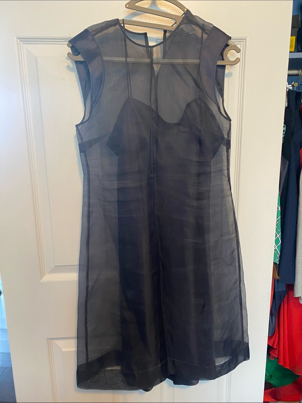 BCBGMaxAzria Navy Sheer Silk Overlay dress